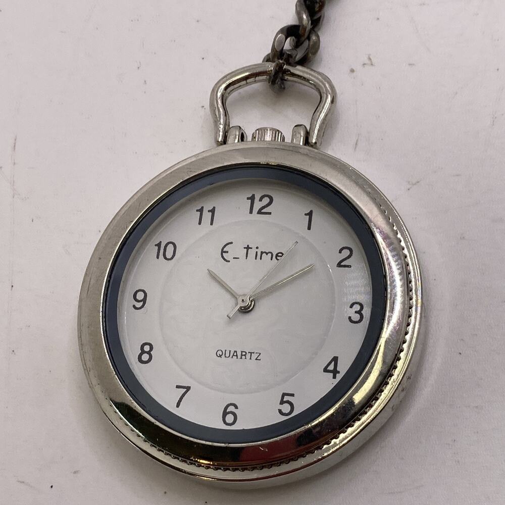 Etime Silver Tone Quartz Pocket Watch New Batteey